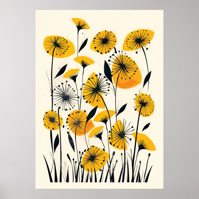 Póster Campo de flores silvestres de Dandelion (Frente)