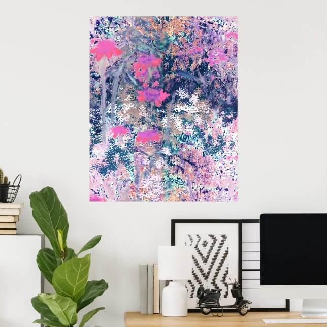Póster Campo de flores silvestres Impresionismo- Rosa (Oficina en casa)