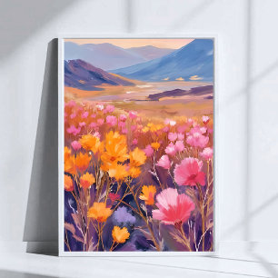 Póster Campo de flores silvestres   Pintura de paisaje fl