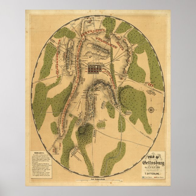 Póster Campo de Gettysburg, 1 de julio, 2 y 3, 1863 (Frente)