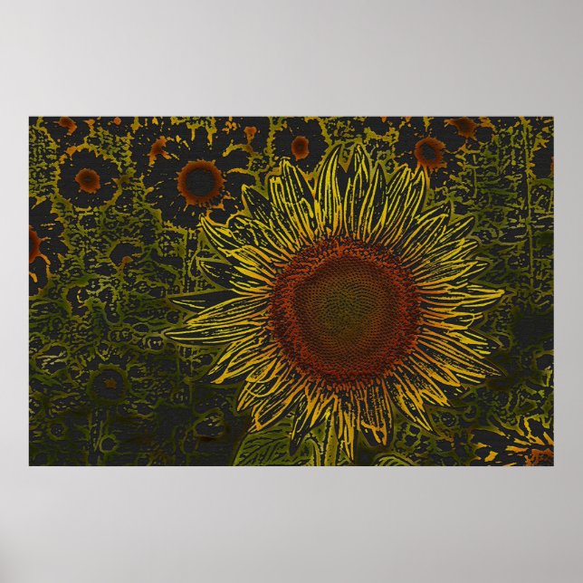 Póster Campo de girasol 36 x 24 Poster (Frente)