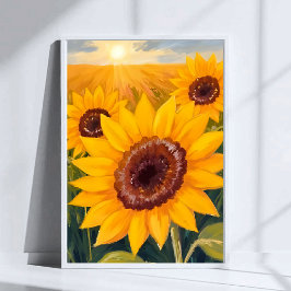 Póster Campo de Girasoles | Acuarela Floral Amarilla Pint