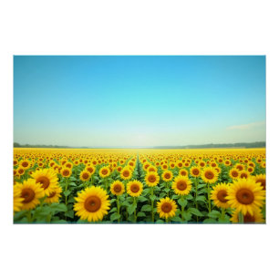 Póster Campo de Girasoles Infinito Bajo el Cielo Azul de 