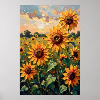 Póster Campo de Girasoles Pintura al Óleo