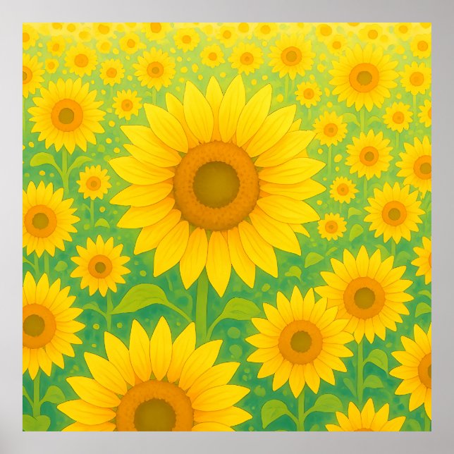 Póster Campo de Girasoles Vibrante Patrón (Frente)