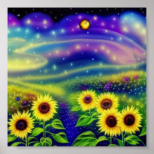 Póster Campo de girasoles Watercoor