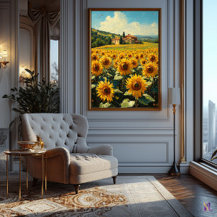 Póster Campo de Girasoles y Cabaña Toscana Impresionismo