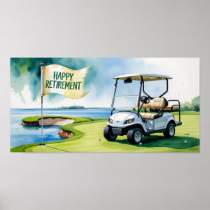 Póster Campo de golf con texto Feliz Jubilación sobre ver