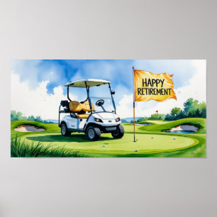 Póster Campo de golf con texto Feliz Jubilación sobre ver