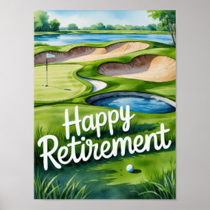 Póster Campo de golf con texto Feliz Jubilación sobre ver