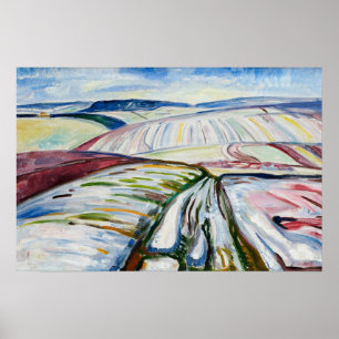 Póster Campo de invierno expresionista de Munch nieve art