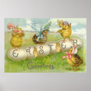 Póster Campo de Pollito de Huevo de Pascua