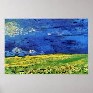 Póster Campo de trigo bajo cielo nublado por Vincent van