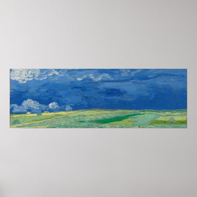 Póster Campo de trigo bajo las nubes (Frente)