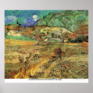 Póster Campo de trigo cerrado con campesino por van Gogh