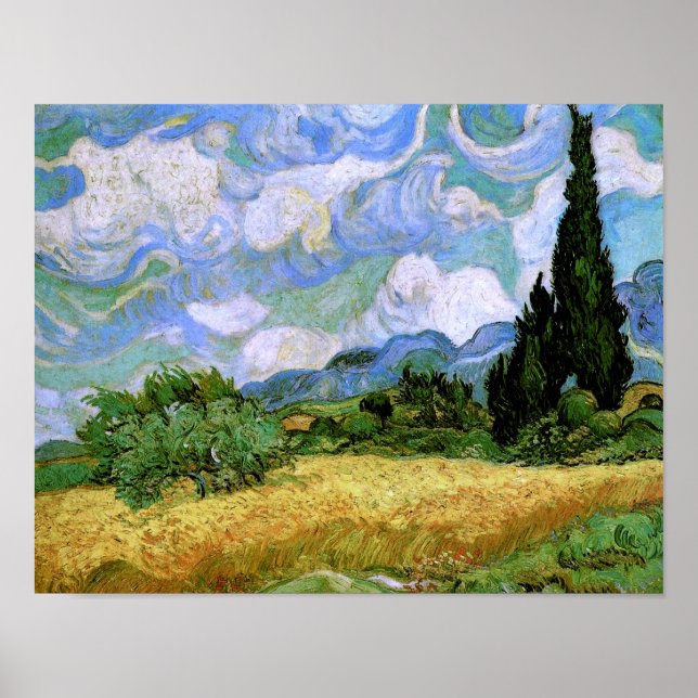Póster Campo de trigo con cipreses Bella Artes Van Gogh (Frente)