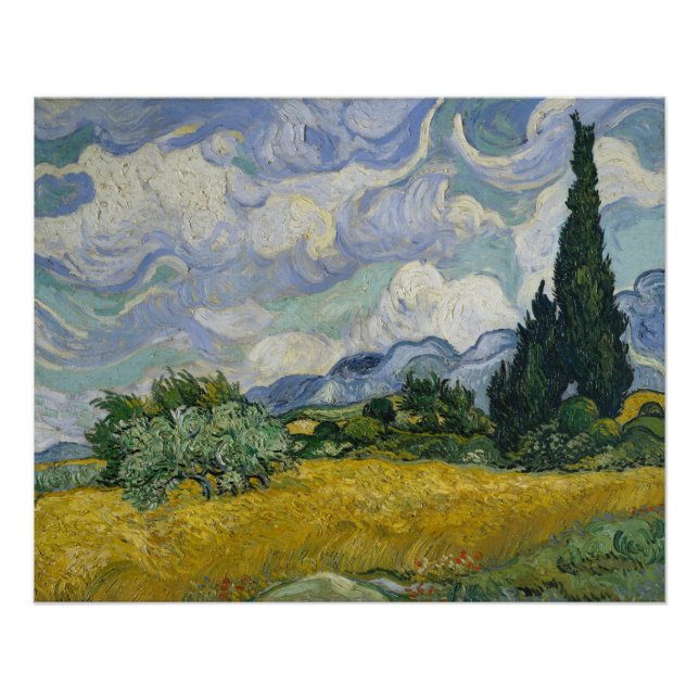 Póster Campo de trigo con cipreses, pintura al óleo, Van  (Anverso)