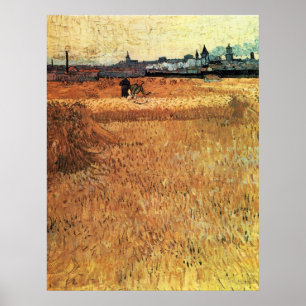 Póster Campo de trigo con vistas a Arles por van Gogh