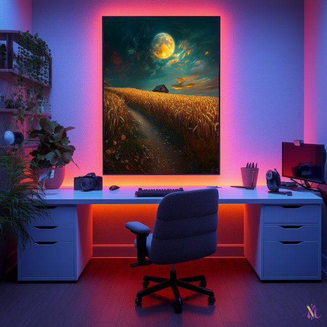 Póster Campo de trigo iluminado por luna - Paisaje noctur (Subido por el creador)
