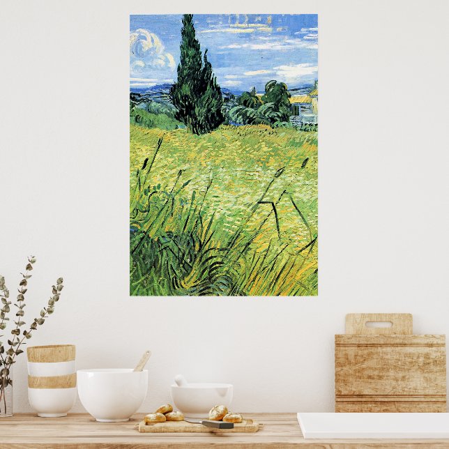 Póster Campo de trigo verde con ciprés, (Cocina)