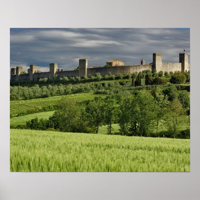 Póster Campo de trigo y Monteriggioni distante, en la (Frente)