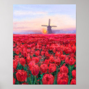 Póster Campo de Tulipanes - Paisaje - Primavera en Holand