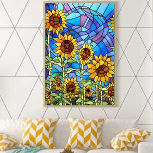 Póster Campo de vidrio templado de girasoles