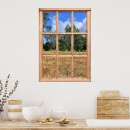 Póster Campo de vista de cebada desde una ventana