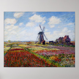 Póster Campo monet de tulipanes con Poster de molino de v