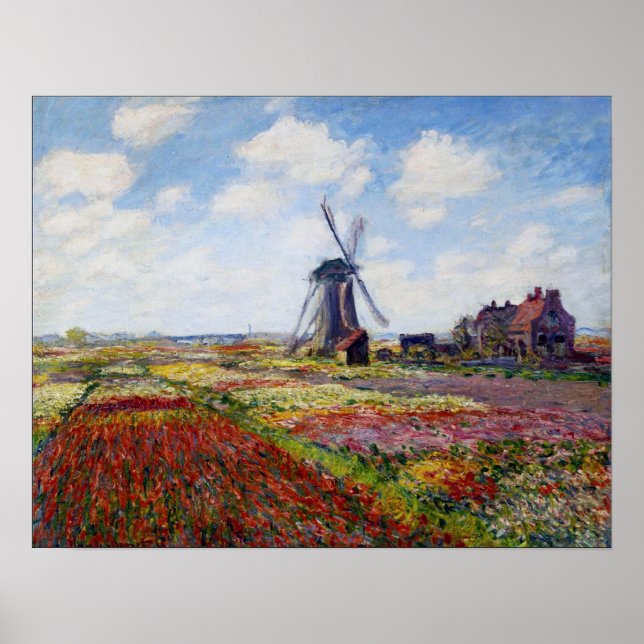 Póster Campo monet de tulipanes con Poster de molino de v (Frente)