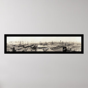 Póster Campo petrolero de Texas y foto de pueblo de 1919