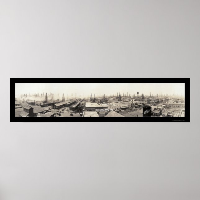Póster Campo petrolero de Texas y foto de pueblo de 1919 (Frente)