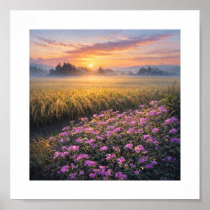 Póster Campos de arroz de otoño al amanecer en Japón – Im