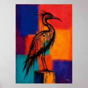 Póster Campos de Color Abstractos de Ave Zancuda Expresio