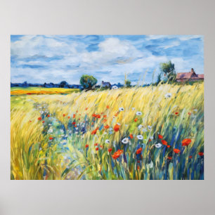 Póster Campos de flores silvestres junto al río Havel