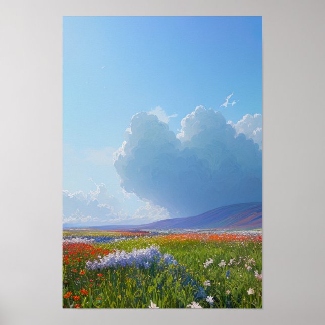 Póster Campos de flores y nubes místicas (Frente)