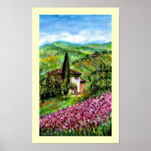 PÓSTER CAMPOS DE IRIS EN PAISAJE VERDE DE LA TOSCANA