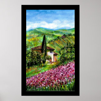 PÓSTER CAMPOS DE IRIS EN PAISAJE VERDE DE LA TOSCANA