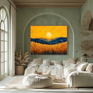 Póster Campos de Trigo Dorados al Atardecer, Pintura al E
