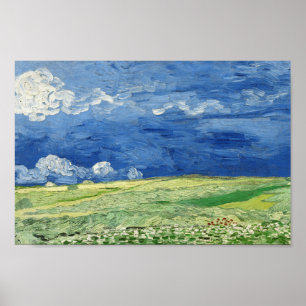 Póster Campos de trituración debajo de las nubes de lluvi