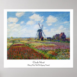 Póster Campos del tulipán con el molino de viento Monet