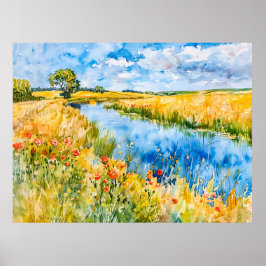 Póster Campos dorados por la acuarela Havel Havelland