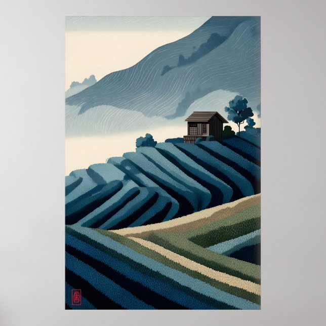 Póster Campos en terrazas Imprimir paisaje tranquilo con  (Frente)