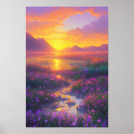 Póster Campos florales al atardecer
