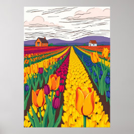 Póster Campos holandeses de tulipanes en flor