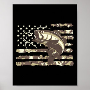 Póster Camuflaje bandera de EE. UU. Byss Fish Cool Fishin