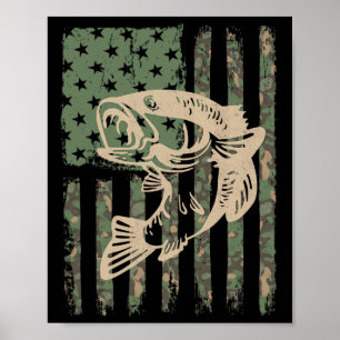 Póster Camuflaje bandera de EE. UU. Regalo de pesca B de