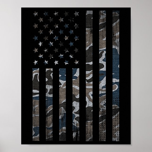Póster Camuflaje Bandera Estadounidense Camo Military 4 D (Frente)