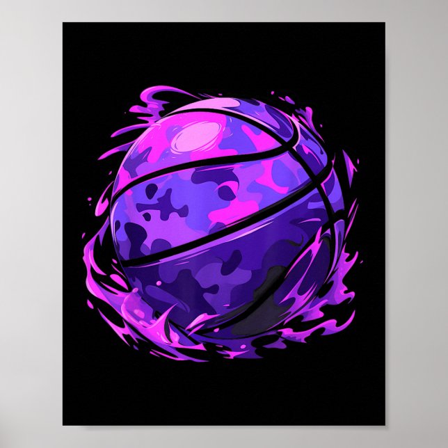 Póster Camuflaje De Baloncesto Morado Para Hombres Mujere (Frente)