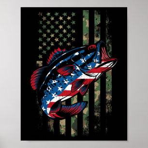 Póster Camuflaje de bandera patriótica de pesca de EE. UU